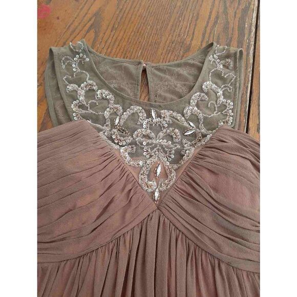 Size 2 Decode Brown Peach Ruffled Hem Rhinestone Mini Dress Christmas New Years - Picture 3 of 10